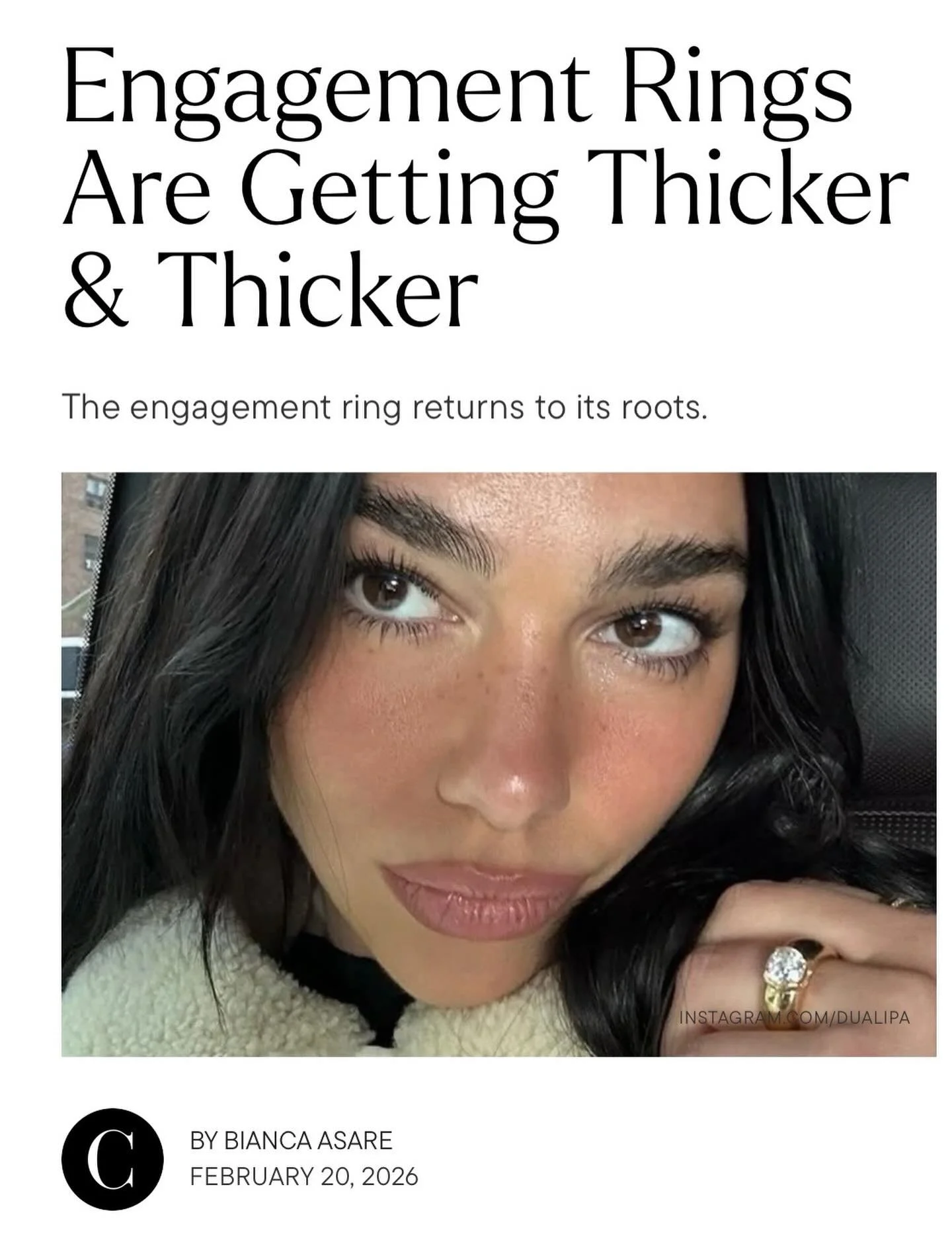 We&rsquo;re with the band!
@marrowfine founder Jillian Sassone discusses engagement ring bands main character energy with @bianca.asare for @coveteur 
.
.
.
#trends #shopping #engagementrings #bridal #finejewelry