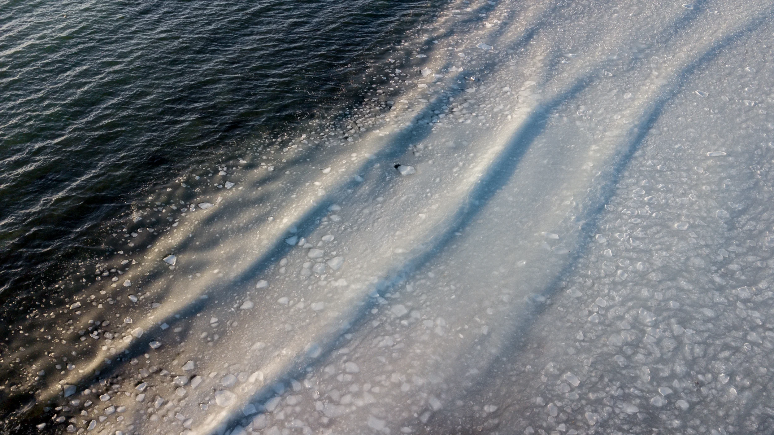 Ice burgs and slush swell lines. Roger Wheeler State Beach.