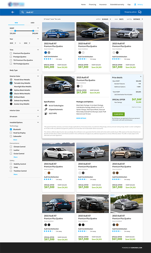 Search Results Page - User has submitted their membership login and all prices are unlocked