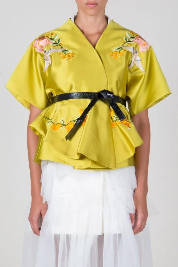 beulah yellow silk short peplum kimono front.jpg