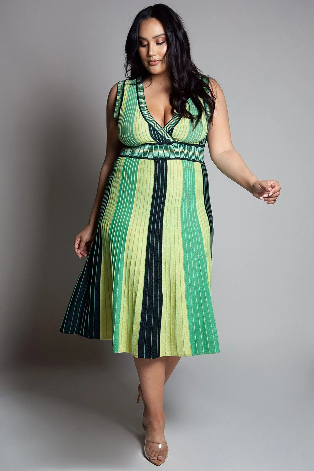 Eshe neon yellow green and black A line dress curvy FRONT.gif