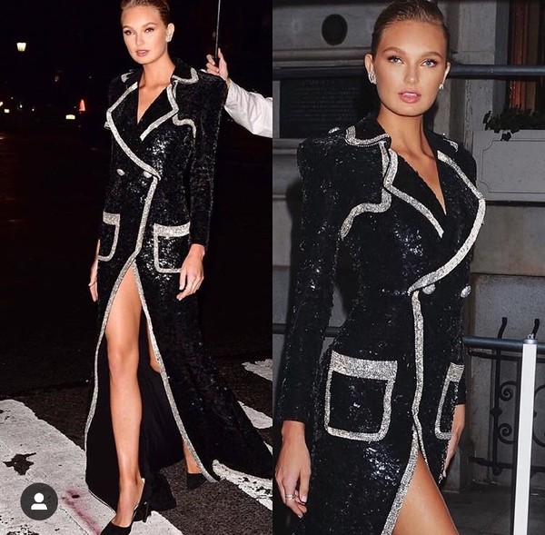 Seka Black and silver sequin tuxedo dress on celeb.jpg