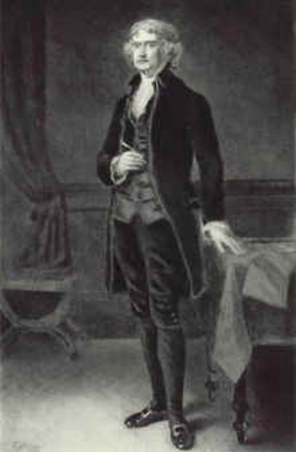 Thomas Jefferson standing, etching by Eliphalet Andrews, 1901