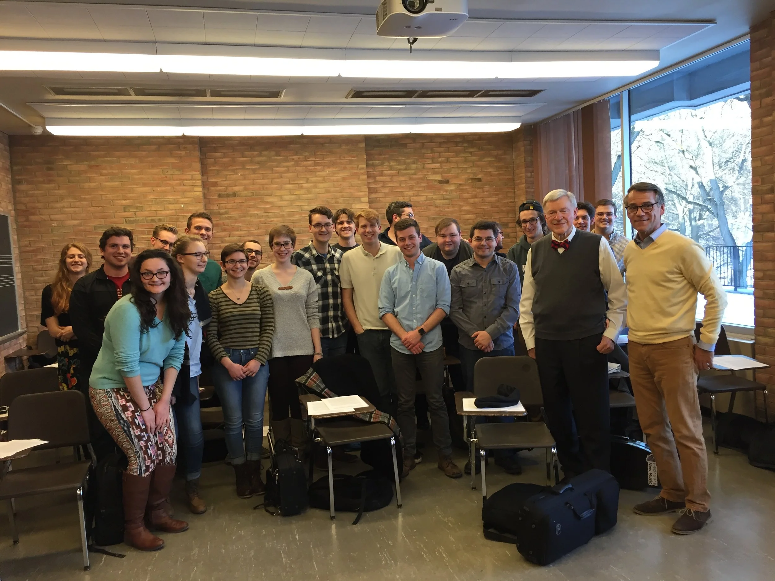  John Miller, retired principal bassoonist with the Minnesota Orchestra, pictured with the UM Bassoon Studio on March 14, 2017. 