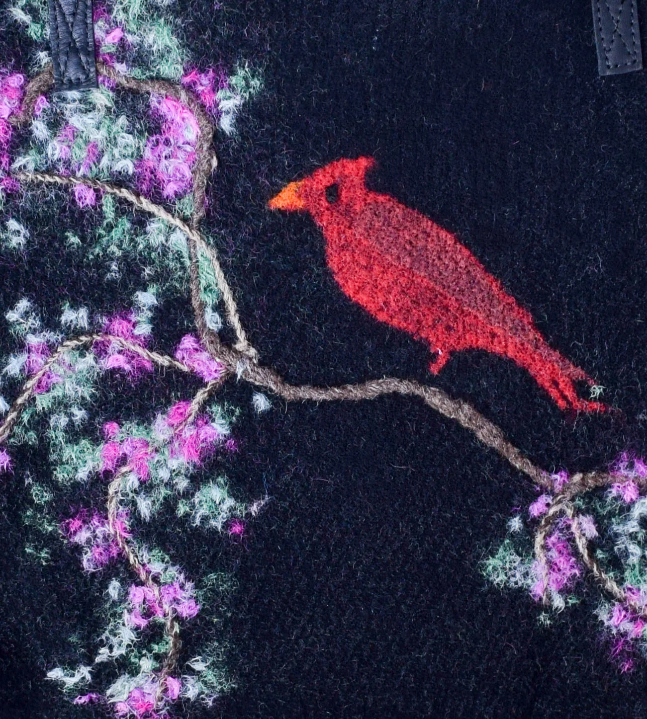 Felted bag Red Bird closeup