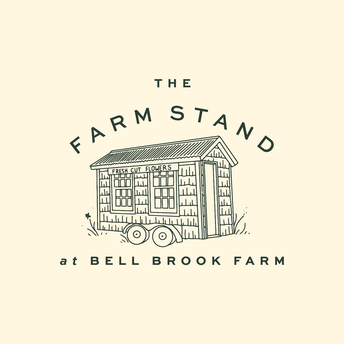 Custom brand illustrations showing some of the main offerings at @bellbrookfarm : their roadside farm stand, the floral design studio for weddings and events, a flower CSA, and the holiday shop in the wintertime. In this rebrand we really wanted to c