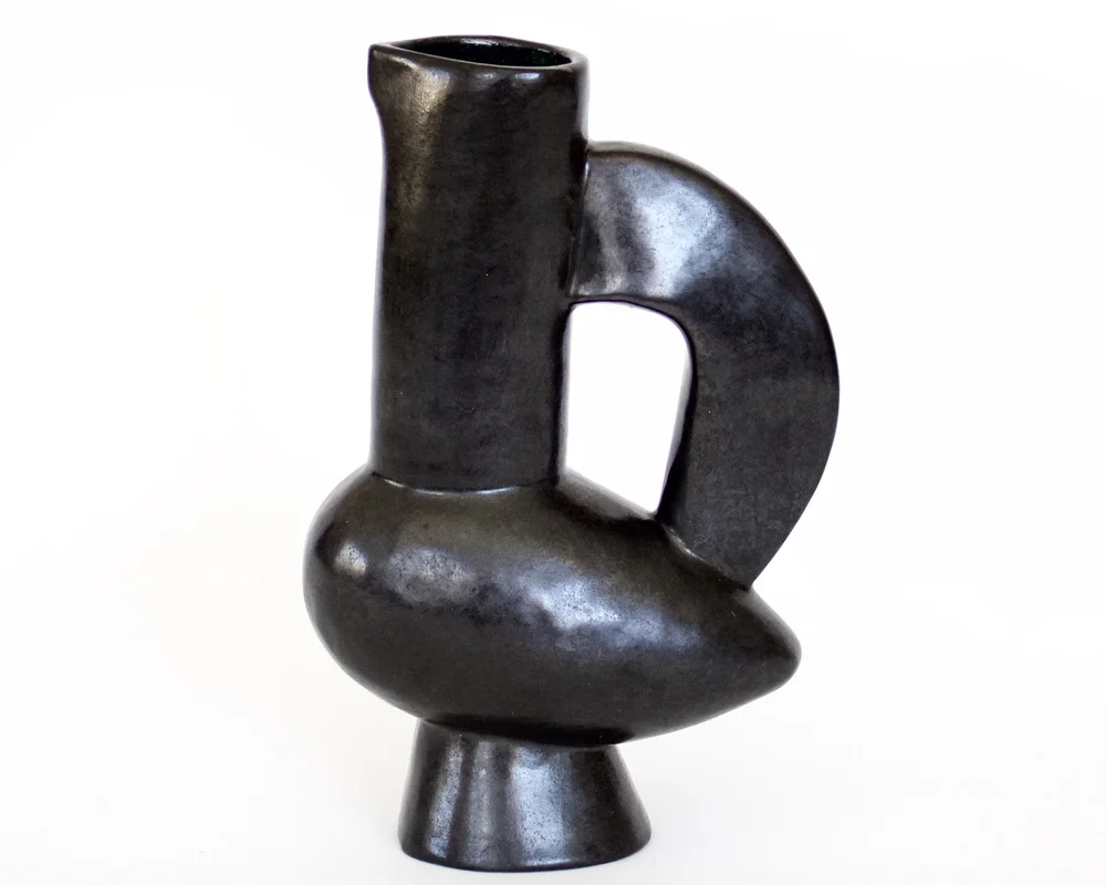 Jacques Blin French Black Ceramic Abstract Pitcher Vase — pavilion