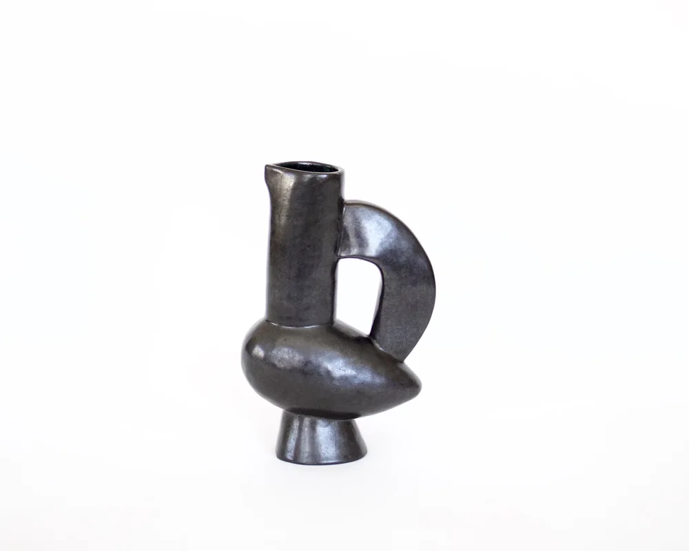 Jacques Blin French Black Ceramic Abstract Pitcher Vase — pavilion