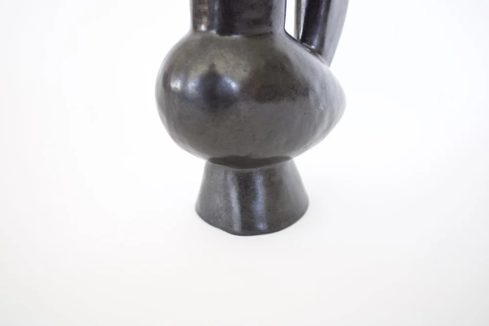 Jacques Blin French Black Ceramic Abstract Pitcher Vase