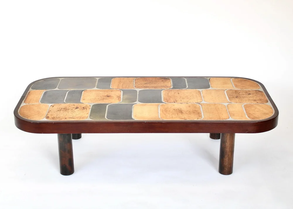 Roger Capron French Ceramic Tile Coffee Table Model Shogun