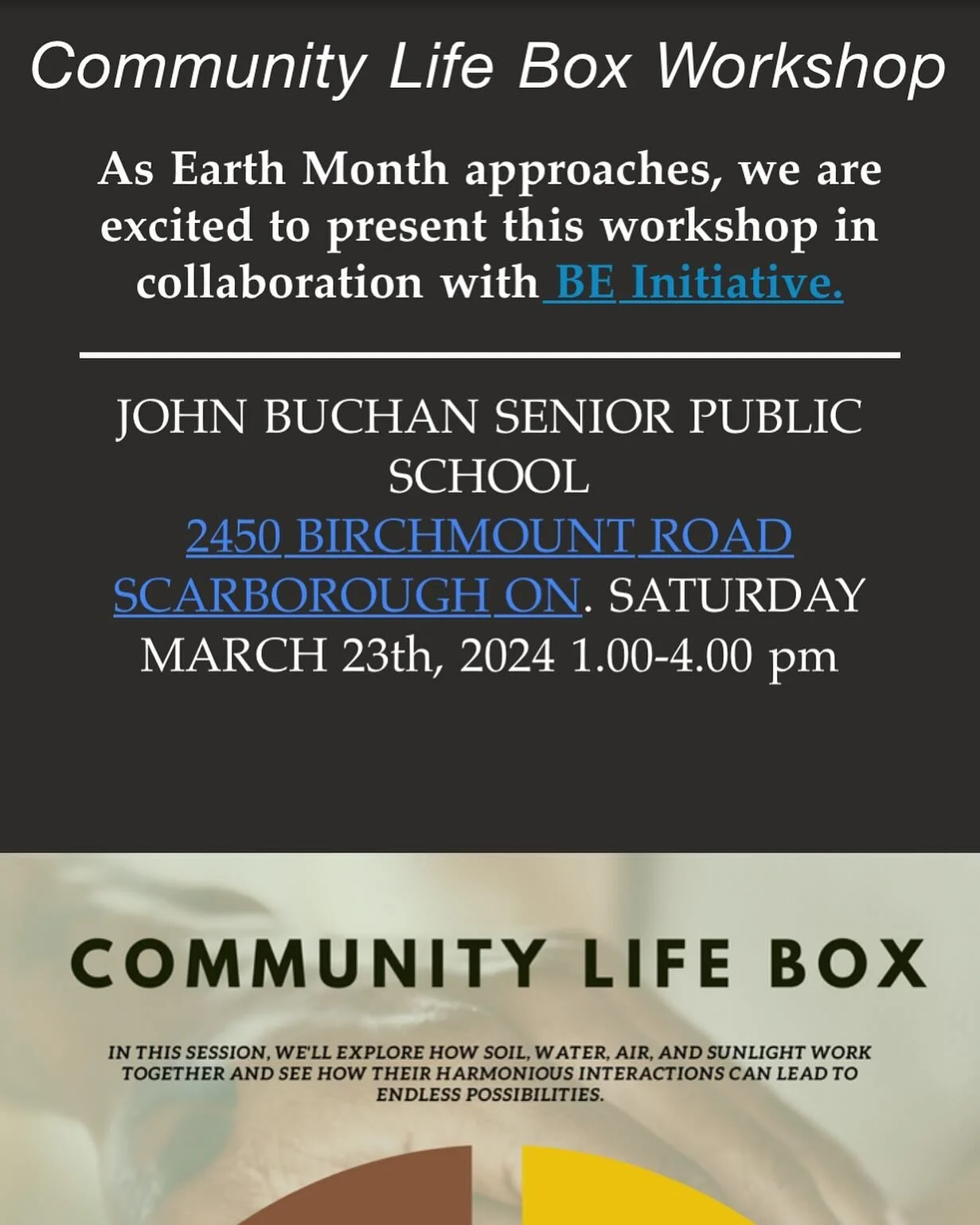 Join ACHA this Saturday March 23rd for &ldquo;Community Life Box&rdquo;. This workshop in collaboration with BE Initiative.. 1:00 pm - 4:00 pm.