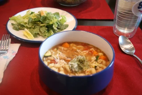 My camera focused in on the salad, which I didn't realize until after I had devoured my soup, but you get the picture...