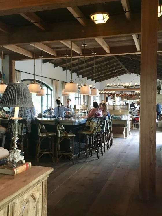 Restaurant bar and indoor dining space. 