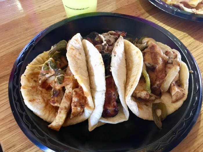 From L to R: Grilled Peppers & Onions with Salsa Roja / Bacon & Jalapeño with Salsa Ranch / Roasted Poblanos, Ranchero, and Cheese.