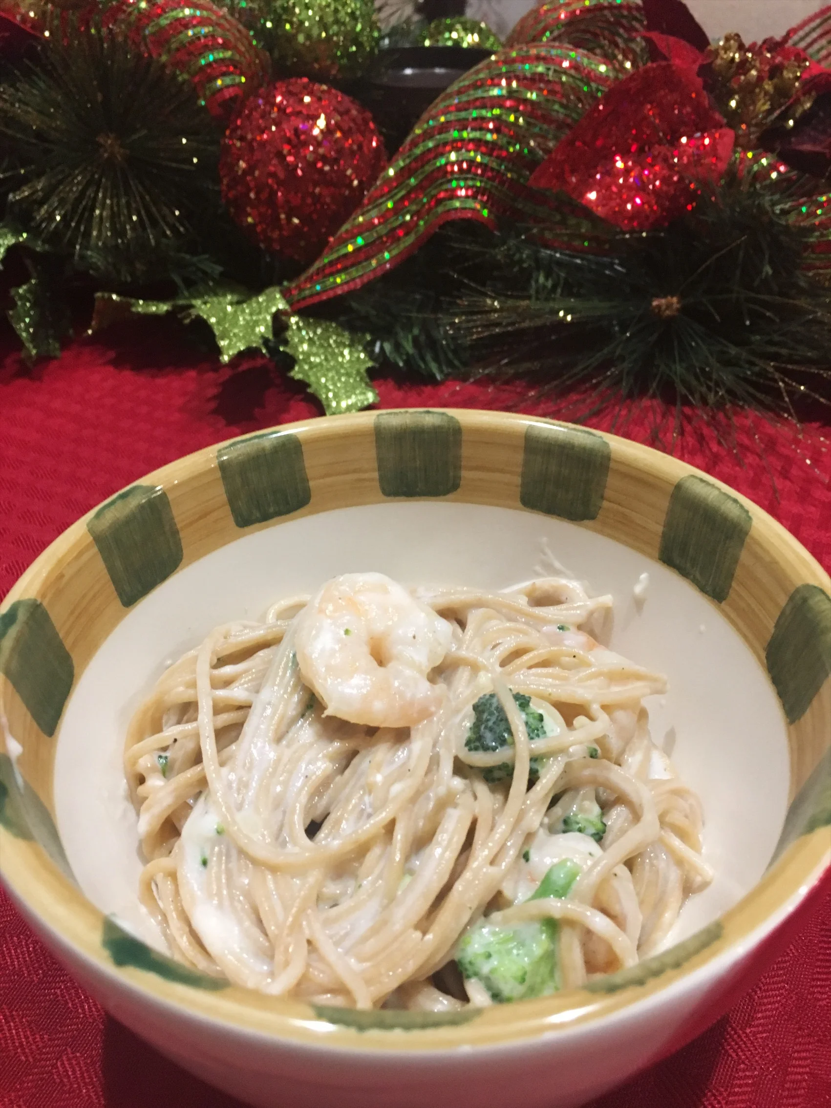 Lower- Calorie Garlic Shrimp & Broccoli Alfredo