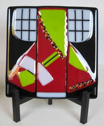 "Red and Green Kimono" - Fused Glass