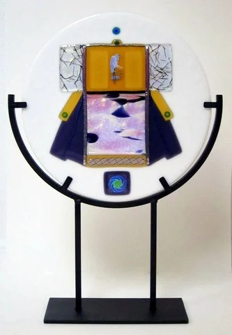"Blue Heron Kimono" - Fused Glass (12" circle)