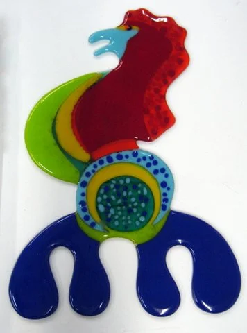 "Rooster On The Wall" - Fused Glass