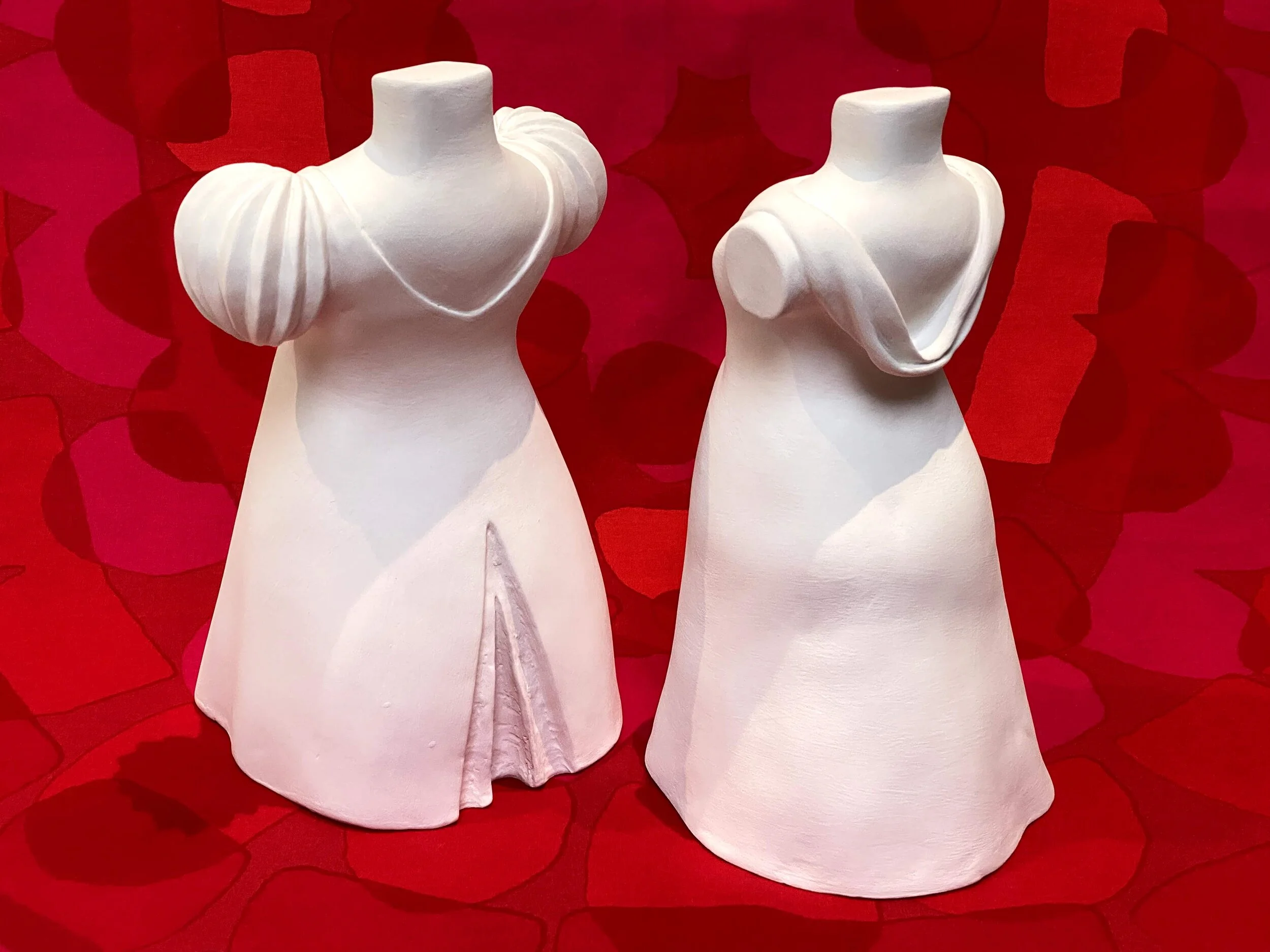 "Dress with a Draped Design Bodice and Ball-Shaped Accordion Sleeves" - 2017 and "Dress With a Bamboo Shoot 'Takenoko' - Bodice and Cowl Neck Back" - 2017
