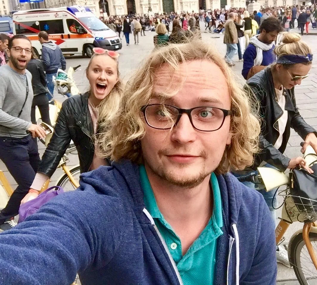  Biking off with my German dance partners -- way to look up, Saskia! 