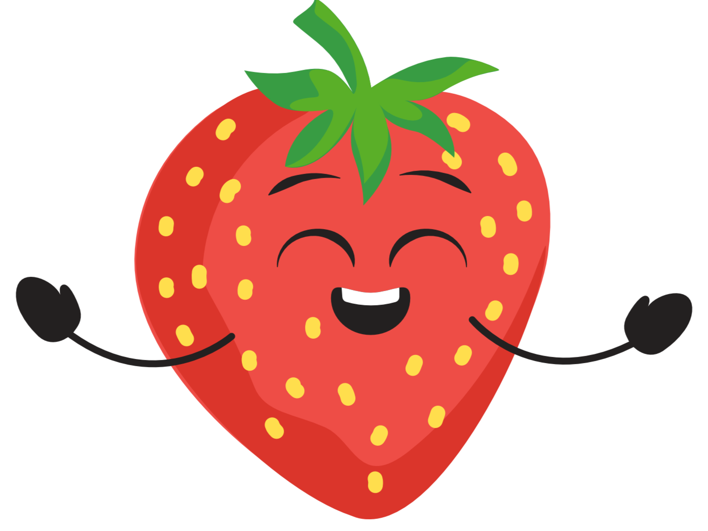 smiling cartoon strawberry with arms open