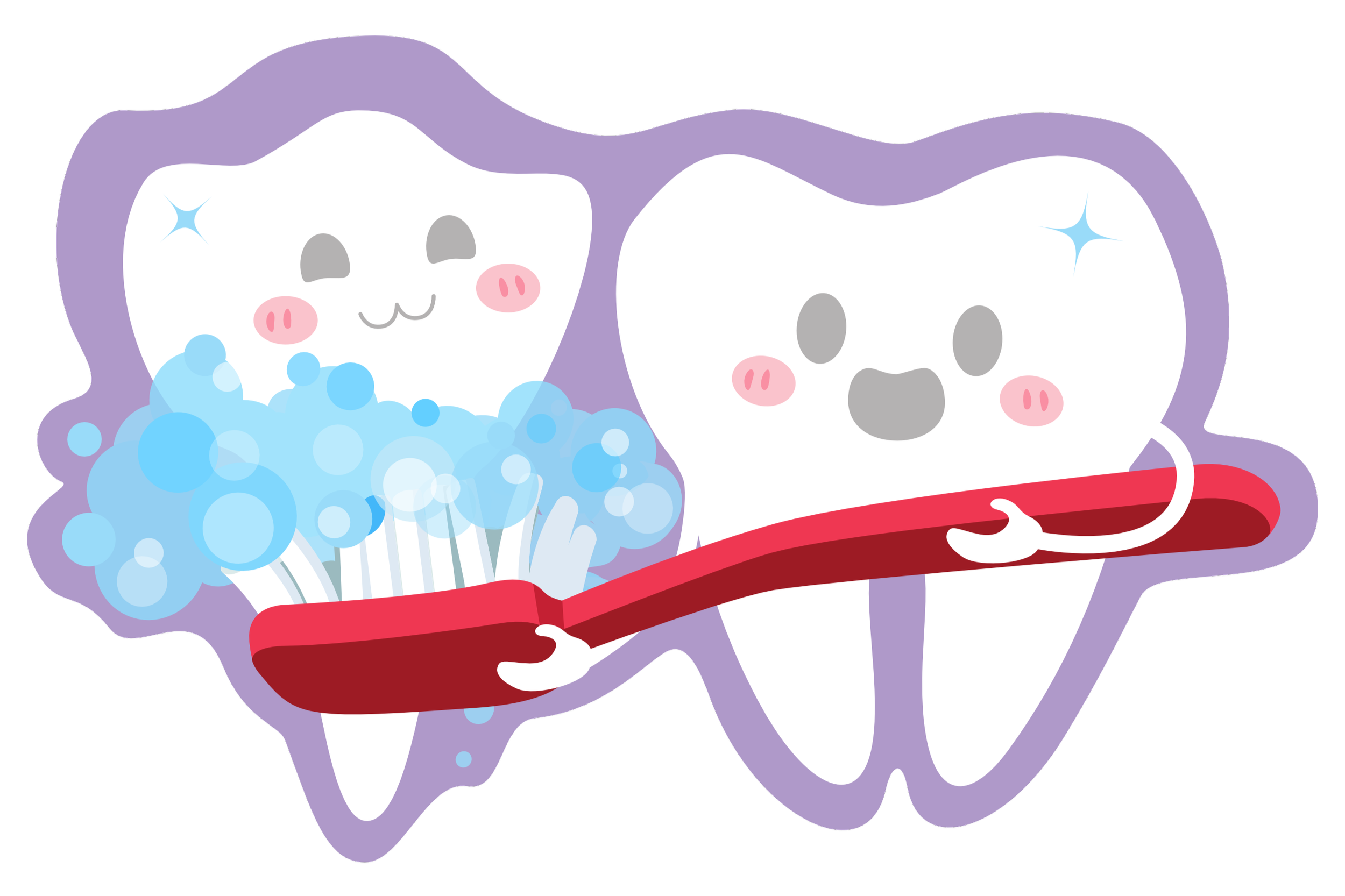 cartoon tooth brushing another cartoon tooth