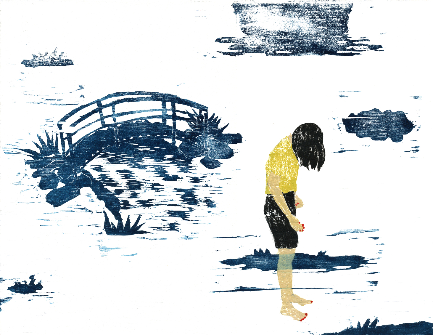 Wayfarers, 2015, woodcut and monotype, by Elin Rødseth