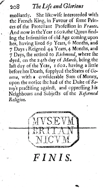 Samuel Clarke, The history of the glorious life, reign, and death, of the illustrious Queen Elizabeth published in 1683.