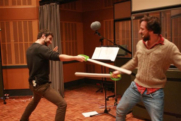 Throwback to ABC RN's radio production of Hamlet, sword-fighting in the studio, 2012.