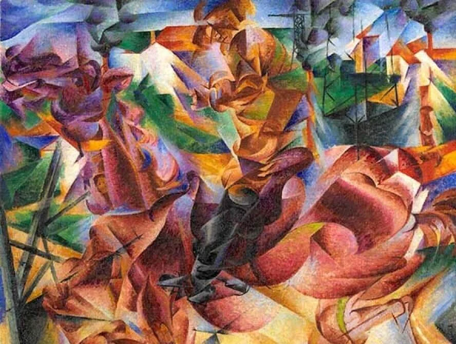 Umberto Boccioni , Elasticità , dopo il 1912, olio su tela, 100 x 100. Milano, Museo del Novecento, Collezione Jucker