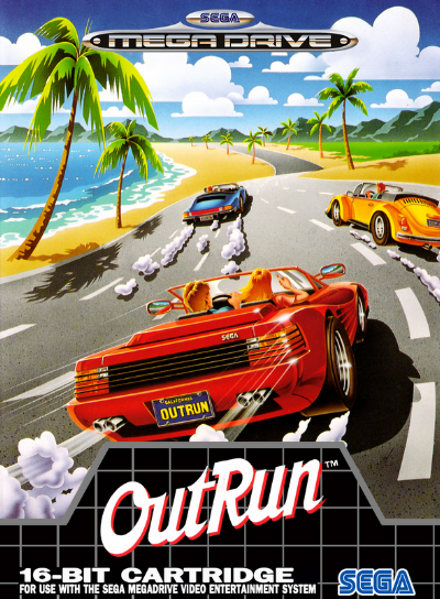 The Cover-art for 'Outrun' video game published by Sega in 1986. The developer behind the game was Yu Suzuki and Sega AM2. It was a commercial success when it was released, selling over 20,000 arcade cabinets with the game installed in it. The red sports car makes debut, and is actually a Ferrari Testarossa Spider, which is strikingly similar to the car on Kavinsky's 'Outrun'.