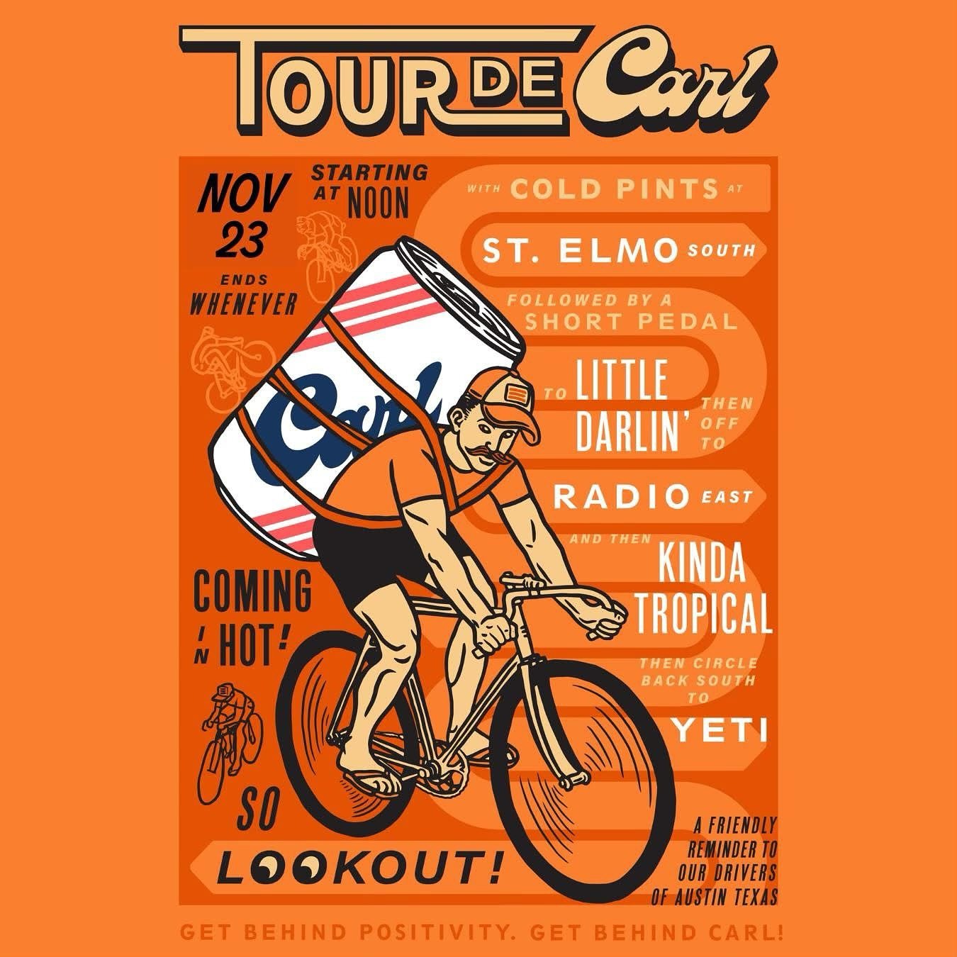 🚲🍻Clear, sunny skies this weekend! ☀️🚲

Saturday, Nov. 23rd: Grab your bike and some friends and take a tour of Carl Kolsch around Austin, Texas. It&rsquo;ll be a full, fun day of bikes and beers!

📍Here are the stops:
&bull; Meet up at noon at S
