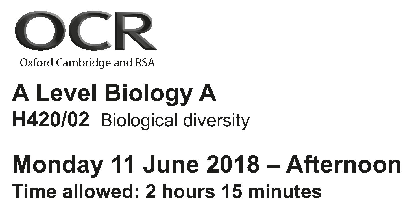 OCR A  Biological diversity (H420/02) June 2018 - Multiple Choice Questions