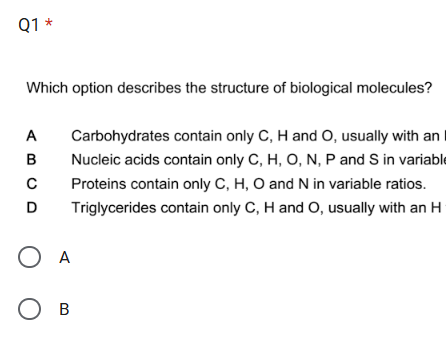 Carbohydrates, Ions and Elements - OCR A Multiple Choice Questions