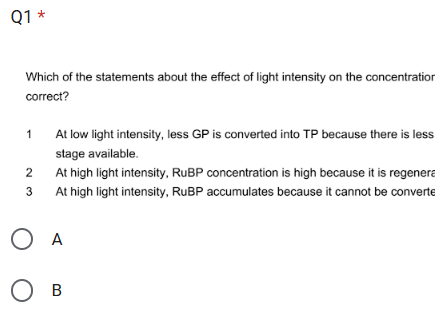 Photosynthesis - OCR A MCQs Self Marking Quiz