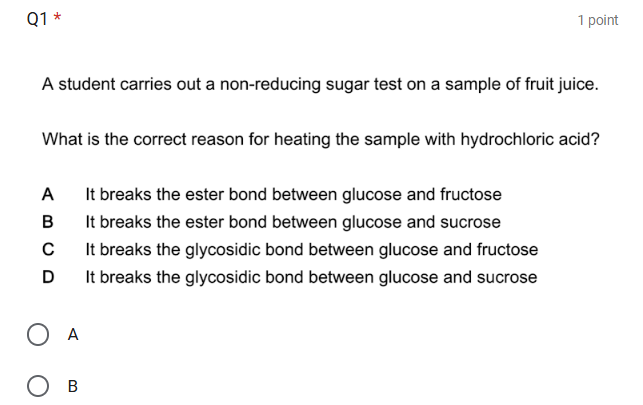 Food Tests and Chromatography- OCR A Multiple Choice Questions - Self marking Quiz 