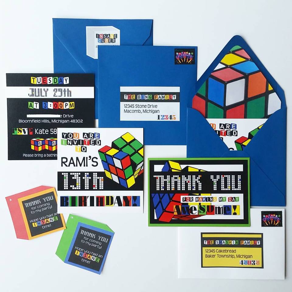 Custom Rubik's Cube Birthday Invitation Suite