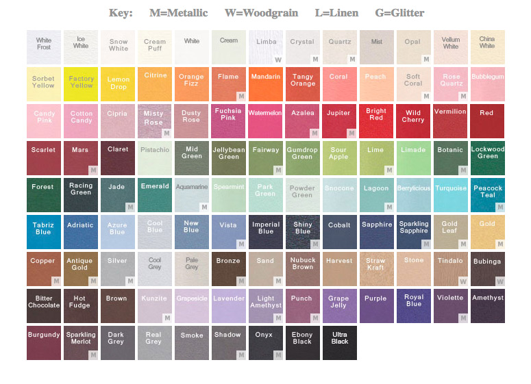 Copy of Copy of Copy of Cordial Punch Press Envelope Color Chart