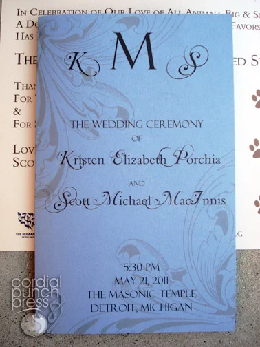 Blue, Ivory & Brown Flourish Formal Layered Ceremony Program