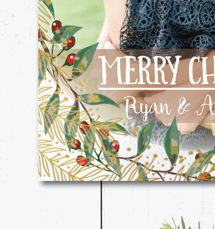 Gold Foil Garland & Berries Christmas Card, Holiday Card