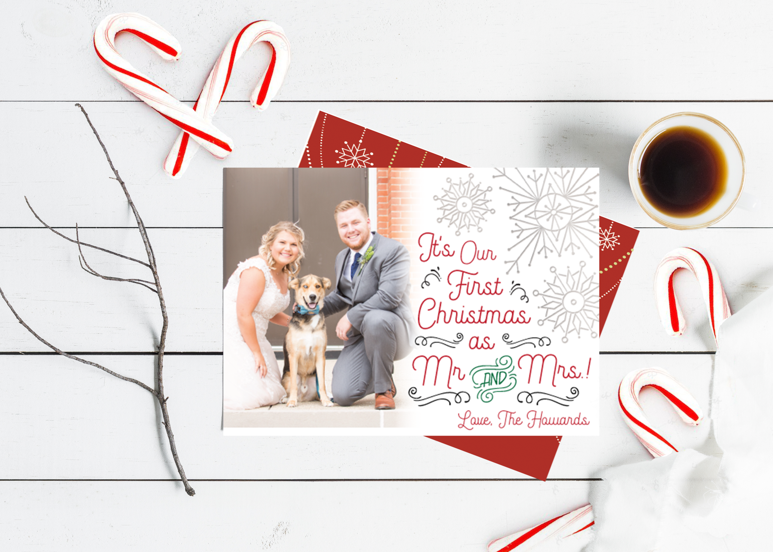 First Christmas as Mr. and Mrs. Holiday Card, Silver Foil Christmas Card, Newlyweds