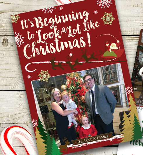 It's Beginning to Look A Lot Like Christmas Holiday Card, Santa's Sleigh, Reindeer Christmas Card