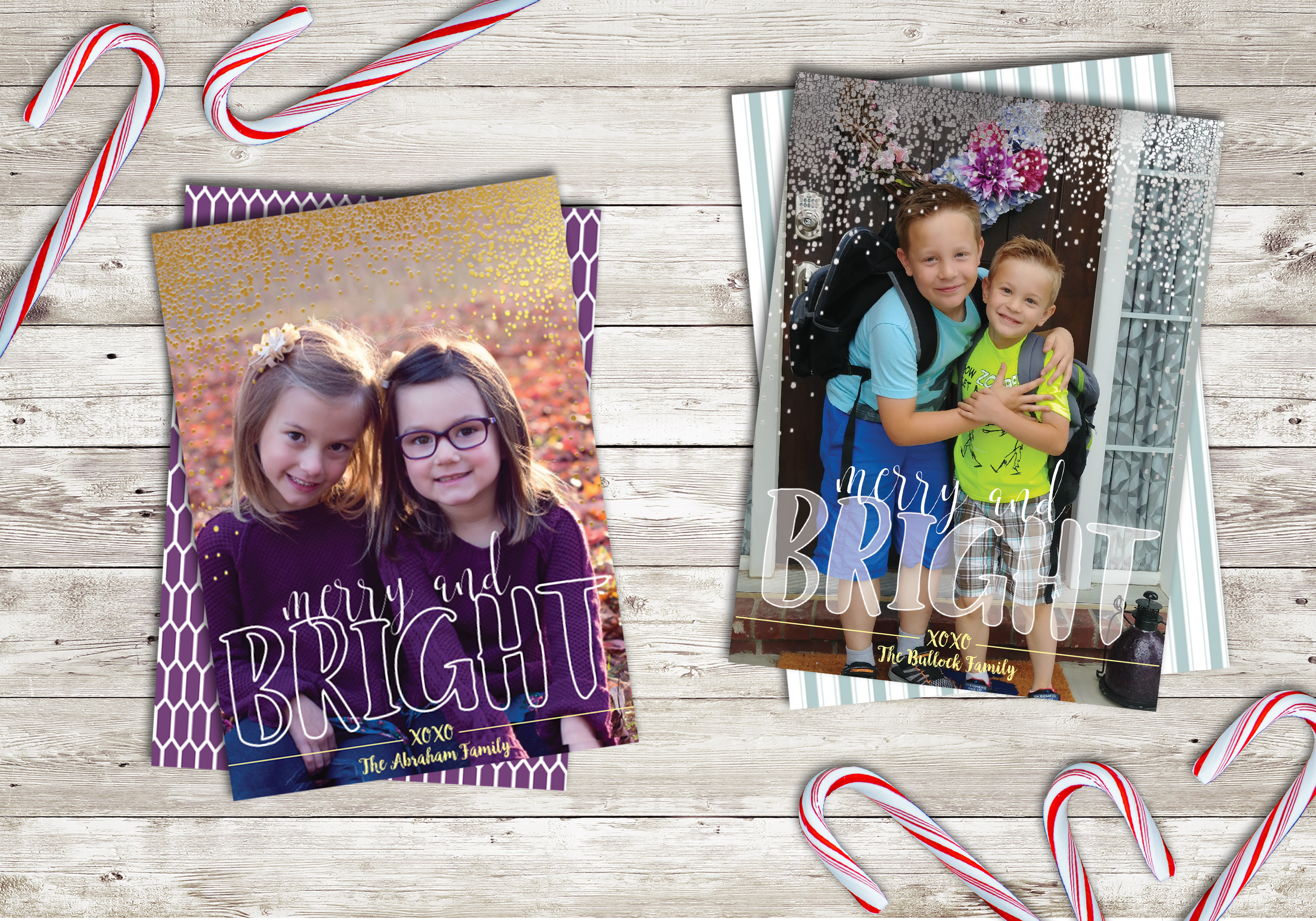 Merry & Bright Gold Foil or Silver Foil Christmas Holiday Card