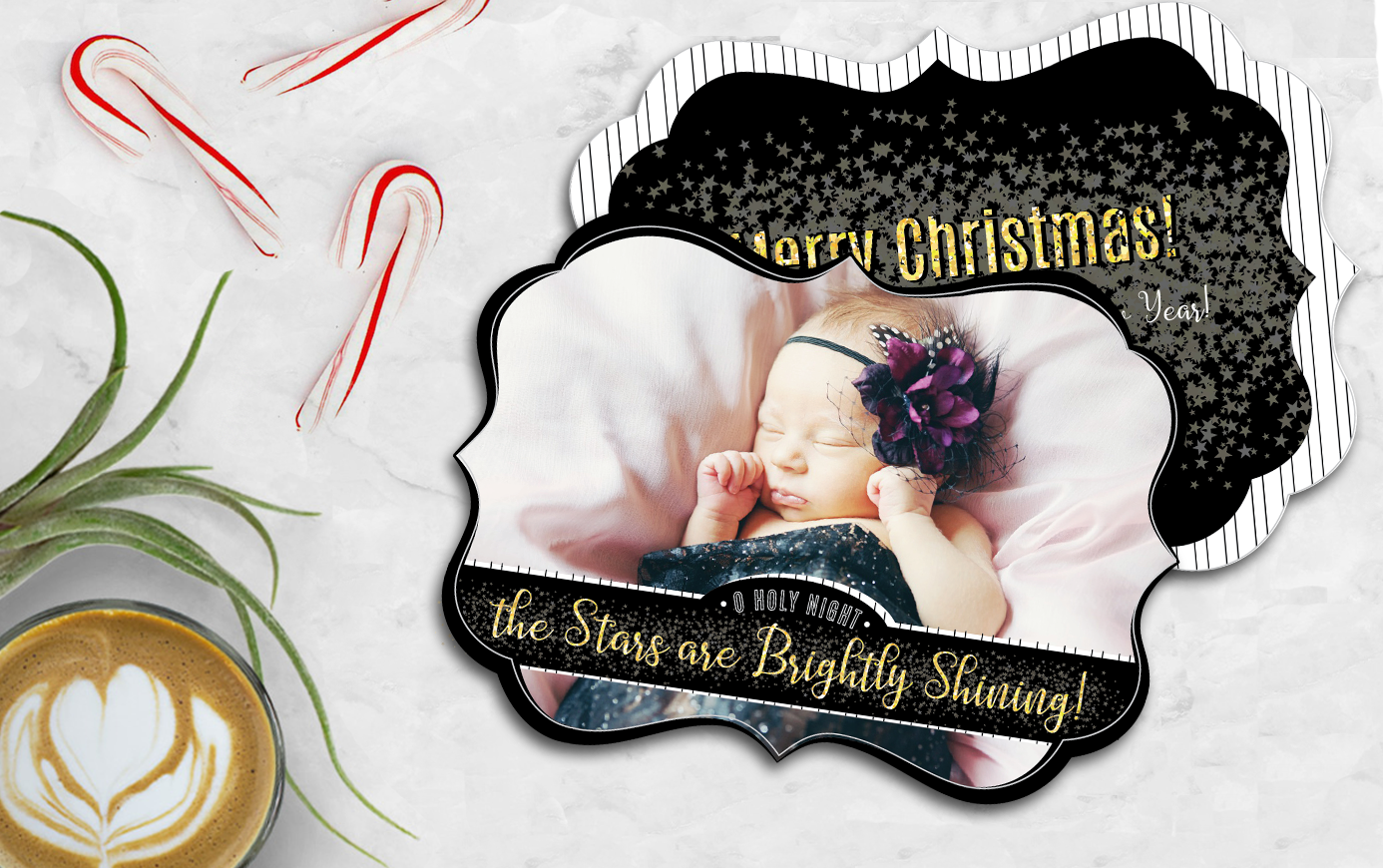 O Holy Night The Stars Are Brightly Shining Christmas Card, Lux Shape