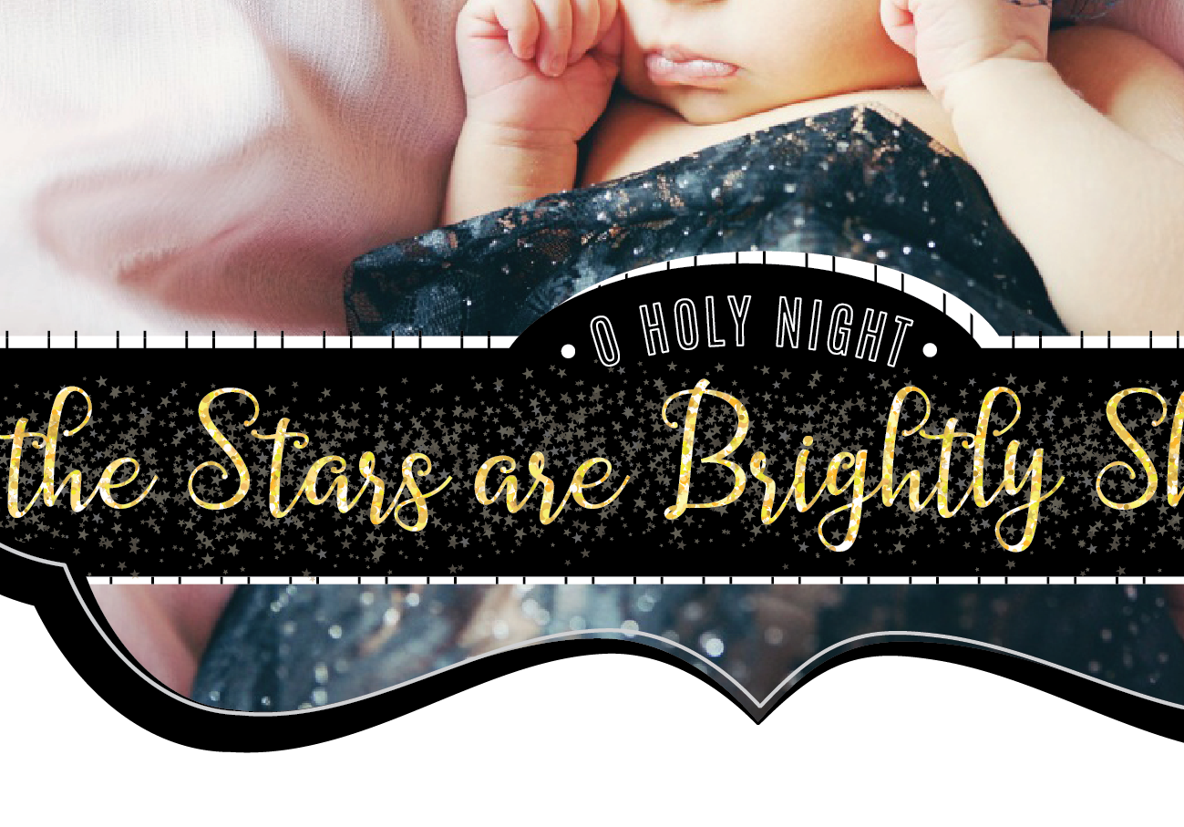 O Holy Night The Stars Are Brightly Shining Black and Gold Christmas Card