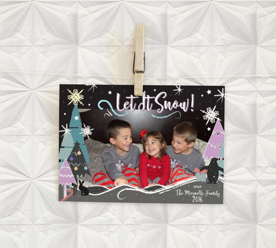 Let It Snow Christmas & Holiday Card, Snowy Winter Night