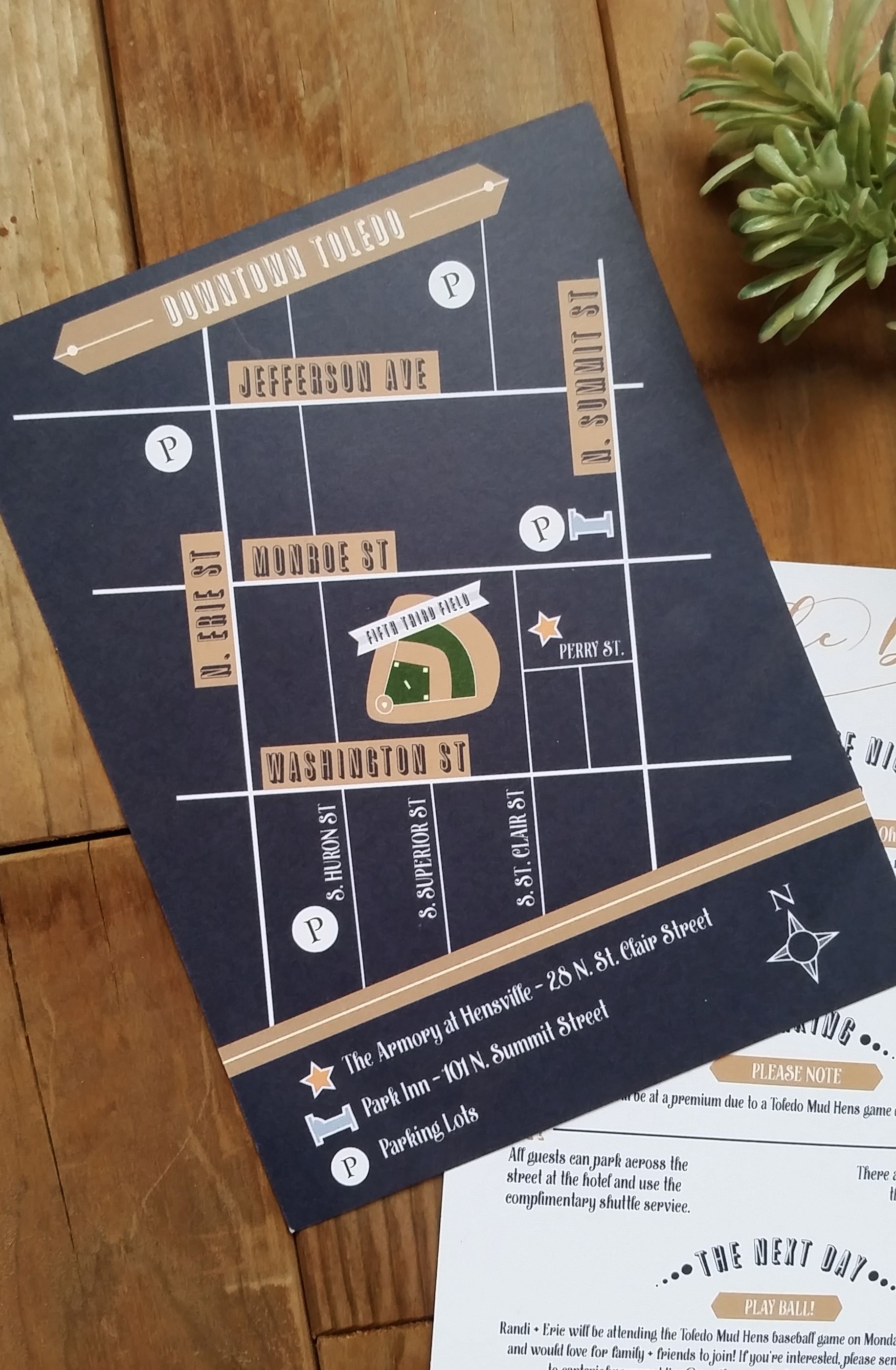 Navy Blue Panel Pocket Fun Wedding Invitation with Custom Map and Insert Cards by Cordial Punch Press