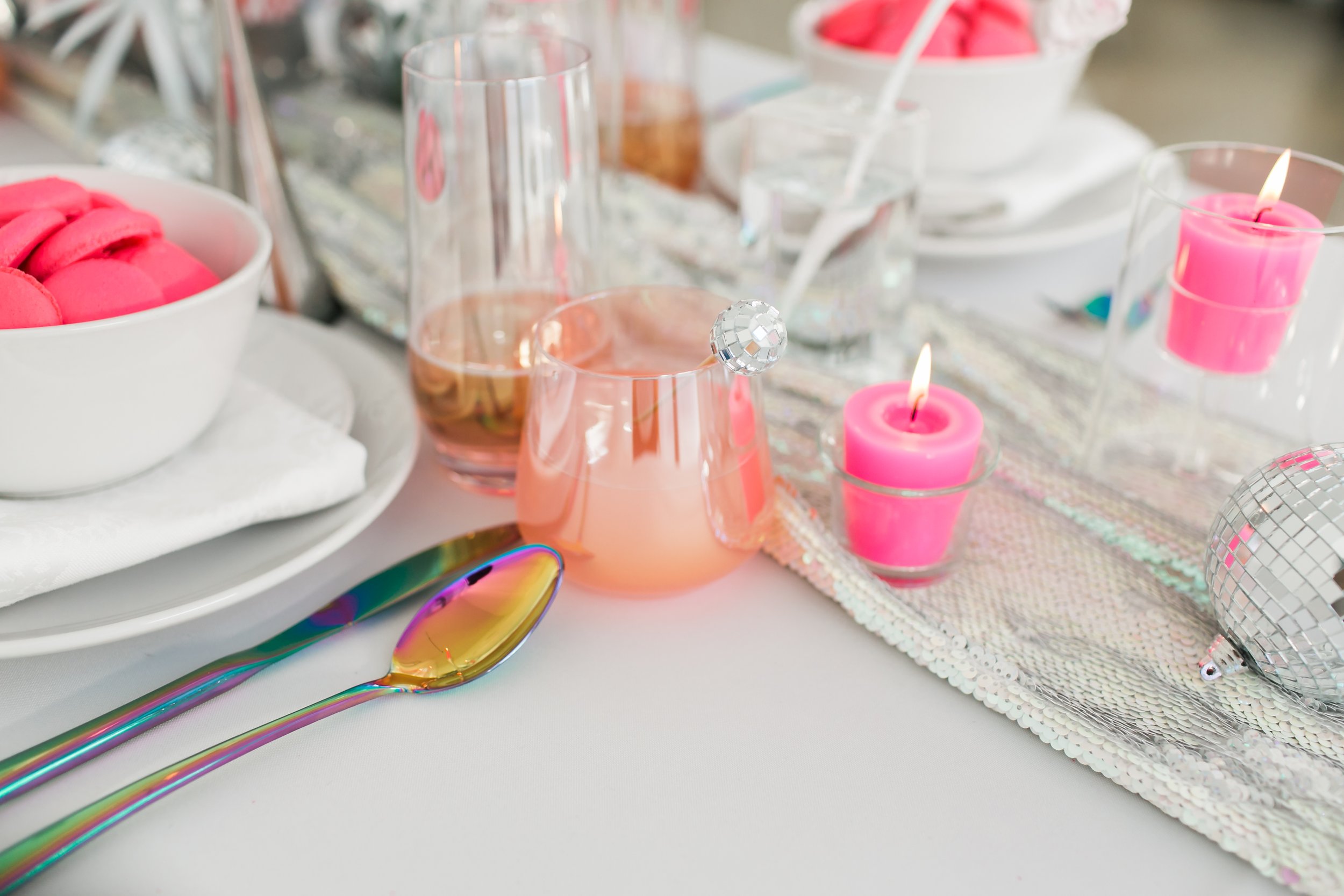 Retro Glam Disco Ball Neon Pink White Wedding