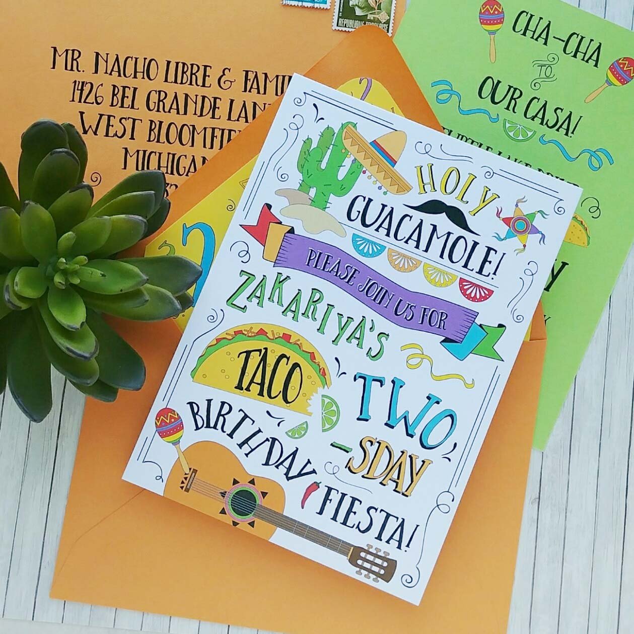 Taco Twos-Day Birthday Invitation - Holy Guacamole