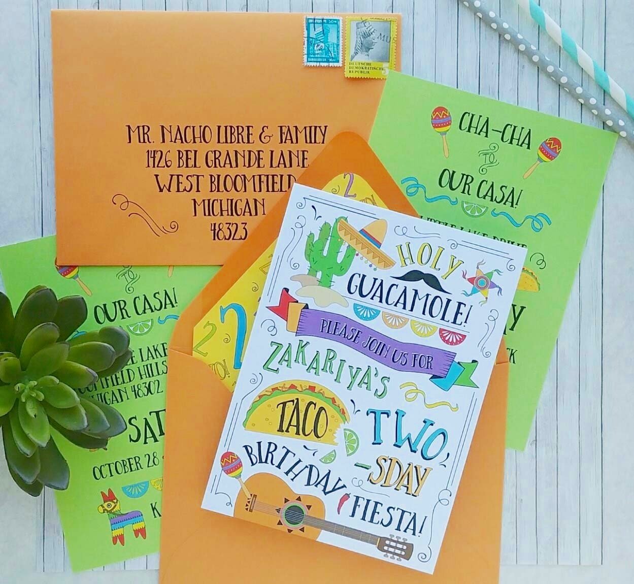 Taco Twos-Day Birthday Invitation - Holy Guacamole